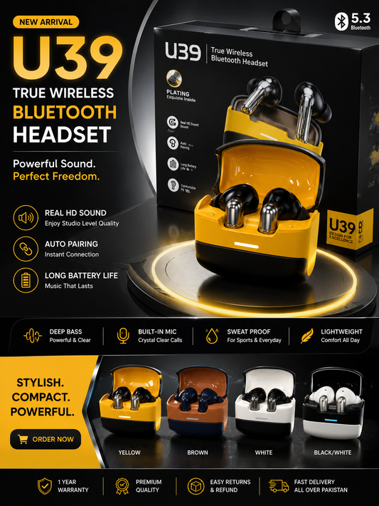 U39 Wireless Earbuds – HD Sound & Deep Bass
