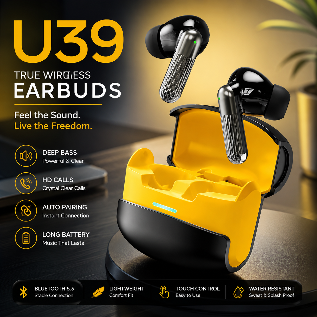 U39 Wireless Earbuds – HD Sound & Deep Bass